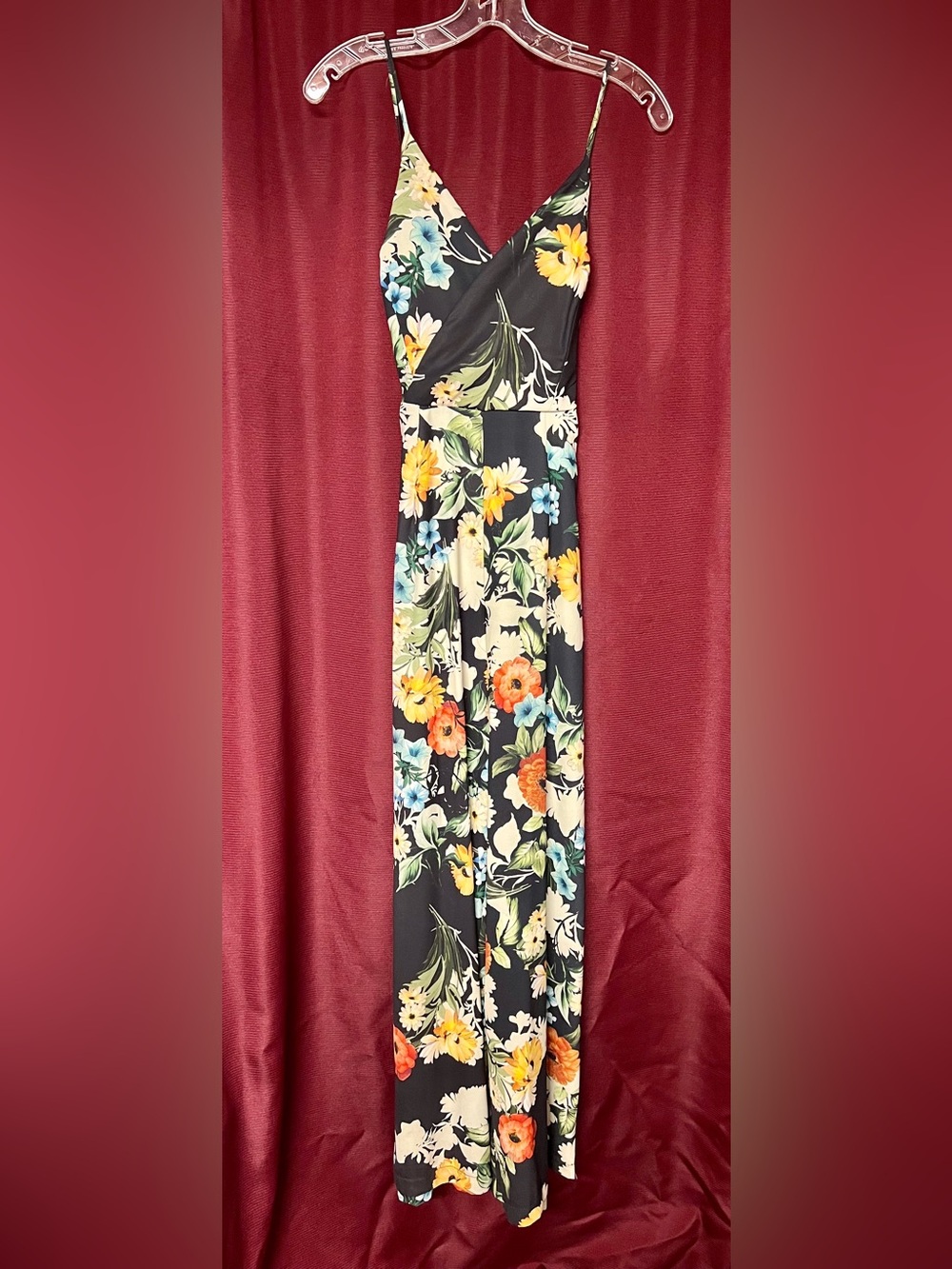 Yumi Kim Black Floral Slip Jumpsuit with Spaghetti Straps